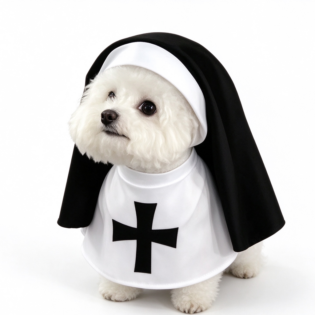 Nun Dog Costume – Funny Dog Halloween Costume, Pet Costume for Dogs & Cats, Religious Cosplay Outfit, Cute Puppy Dress Up for Halloween Parties