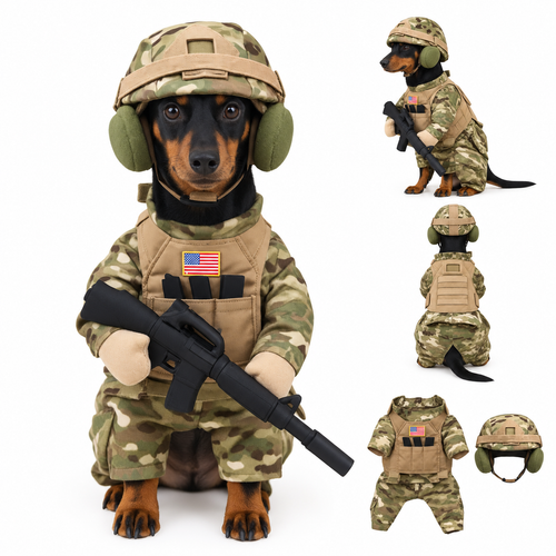 Military Dog Costume – Funny Soldier Outfit for Dogs, Tactical Pet Costume with Helmet for Halloween & Parties