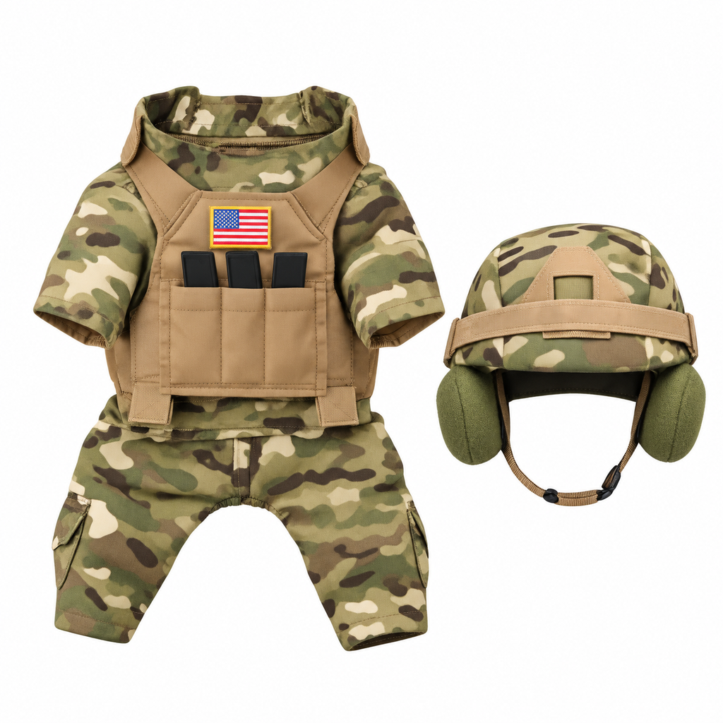 Military Dog Costume – Funny Soldier Outfit for Dogs, Tactical Pet Costume with Helmet for Halloween & Parties