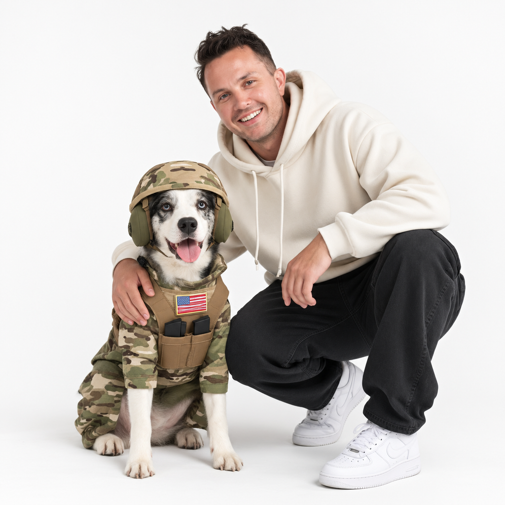 Military Dog Costume – Funny Soldier Outfit for Dogs, Tactical Pet Costume with Helmet for Halloween & Parties